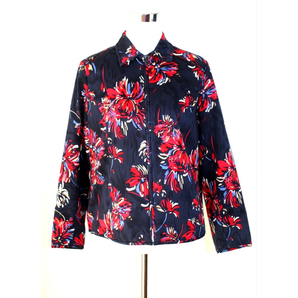 New BOHO Festival LAURA ASHLEY Jacket Sz. PM Navy Blue Red Floral Embroidered *